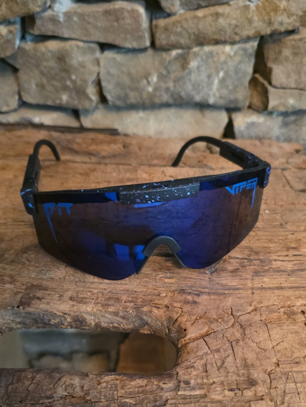 Blue Mirrored Shield Sunglasses - Black Frame